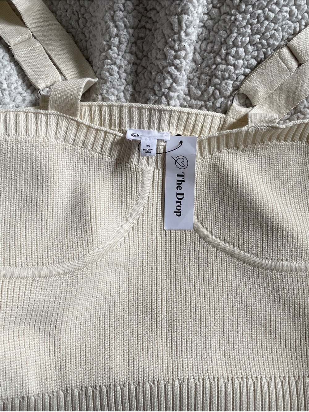 The Drop Women's Cream and black Ribbed Crop Tanks